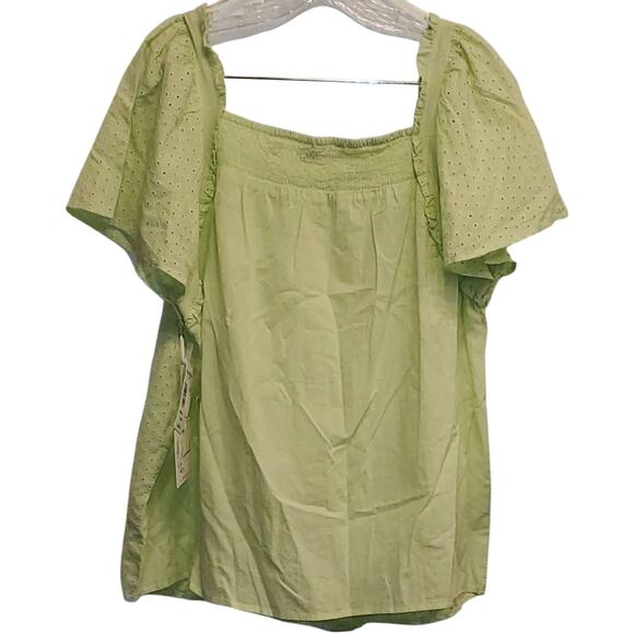Caffe Marrakech Square Neck Eyelet Lime Green Smocked Blouse Size XL - Picture 2 of 8